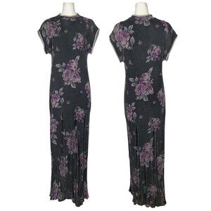 Free People Black Maxi Dress with Purple Floral Print